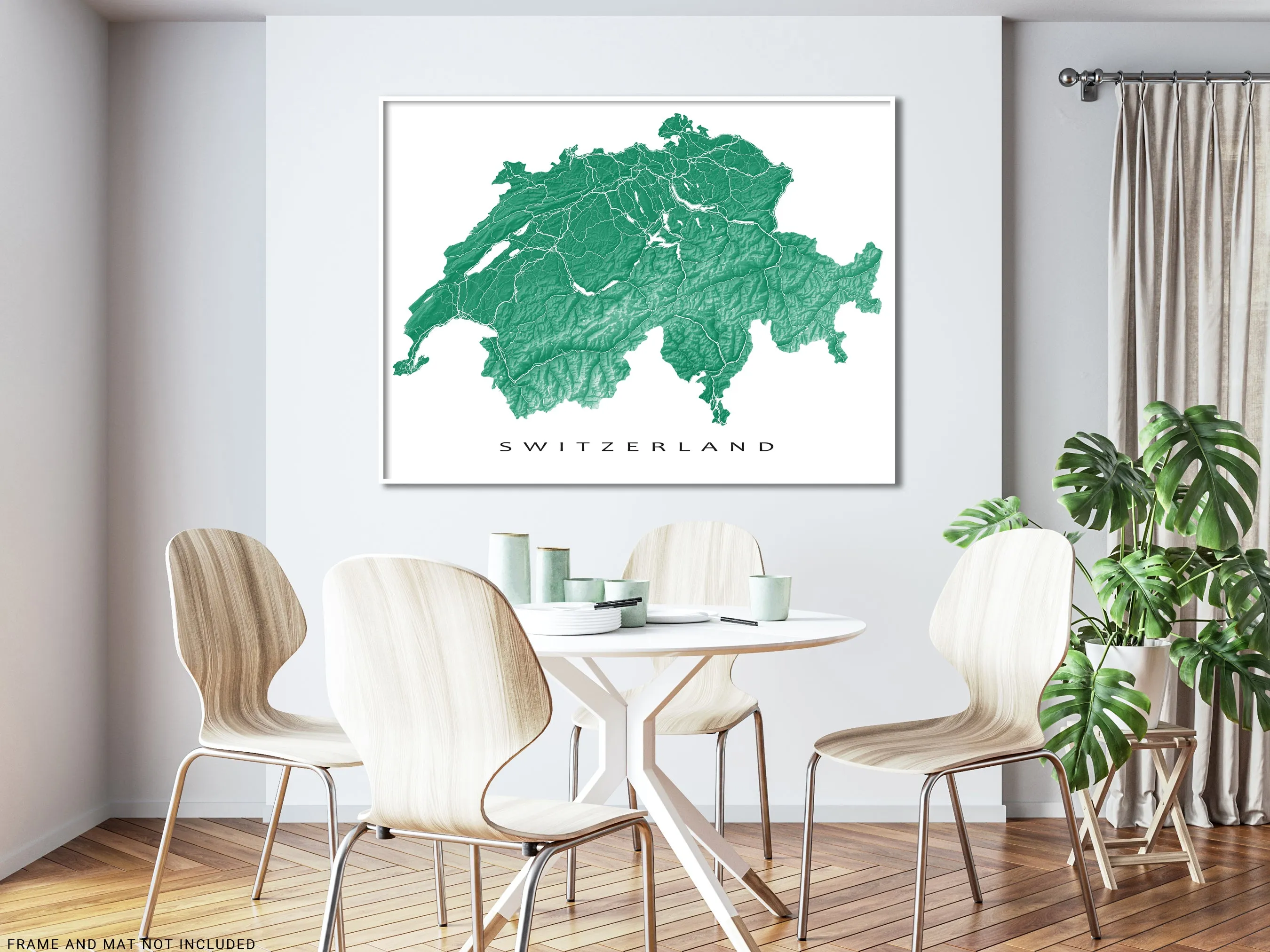 Switzerland Map Wall Art Print Poster, Topographic Swiss Country Road Maps, Zurich Geneva