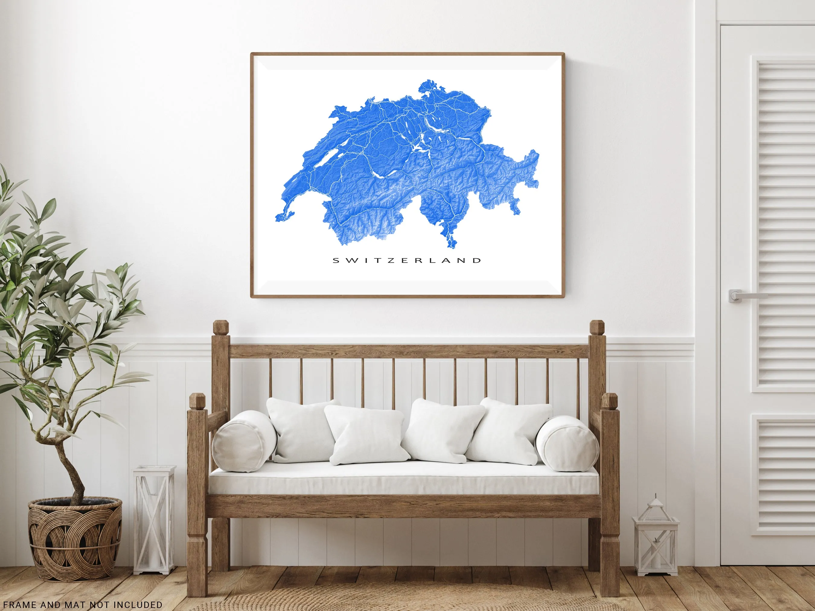 Switzerland Map Wall Art Print Poster, Topographic Swiss Country Road Maps, Zurich Geneva