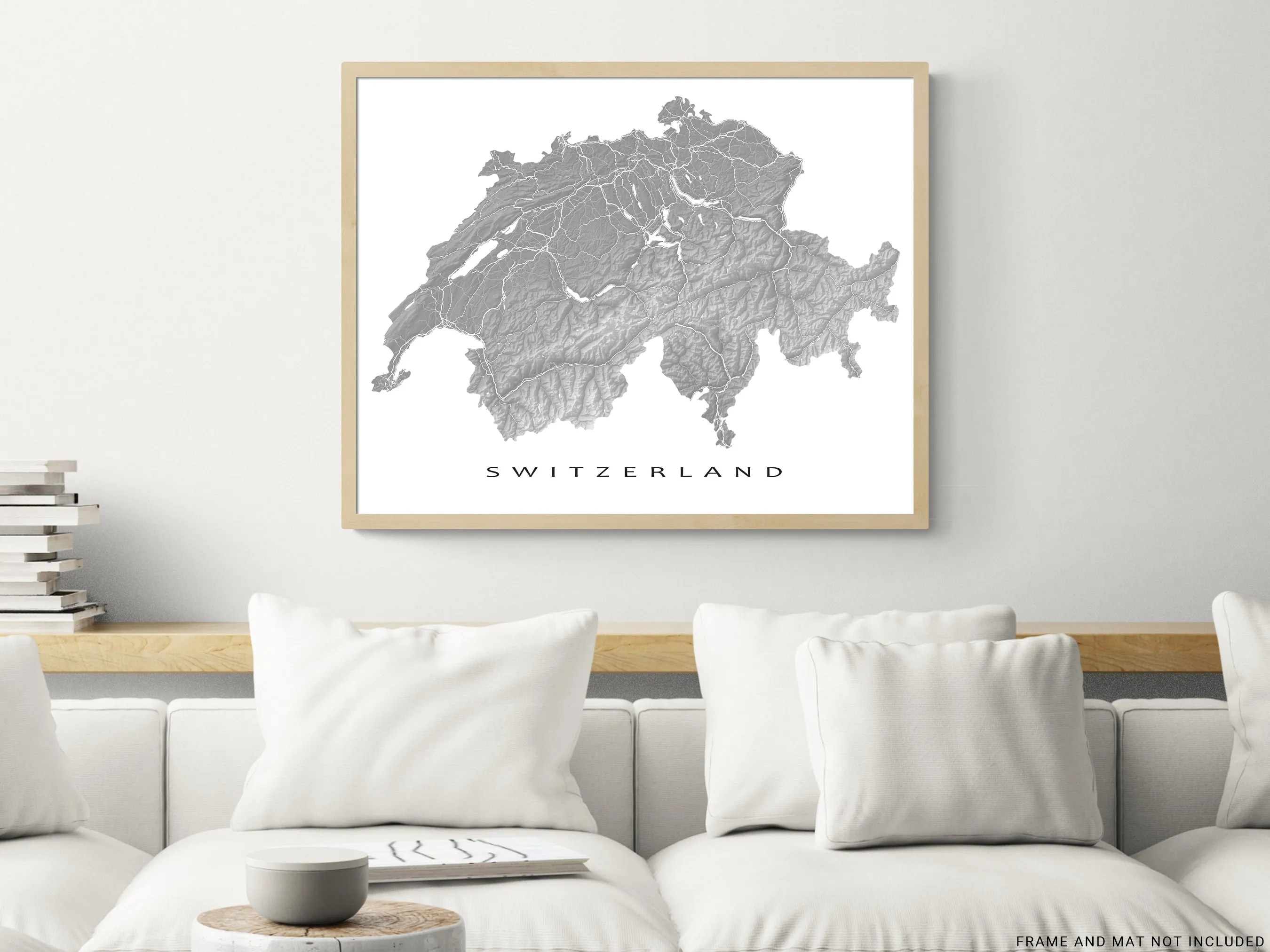 Switzerland Map Wall Art Print Poster, Topographic Swiss Country Road Maps, Zurich Geneva