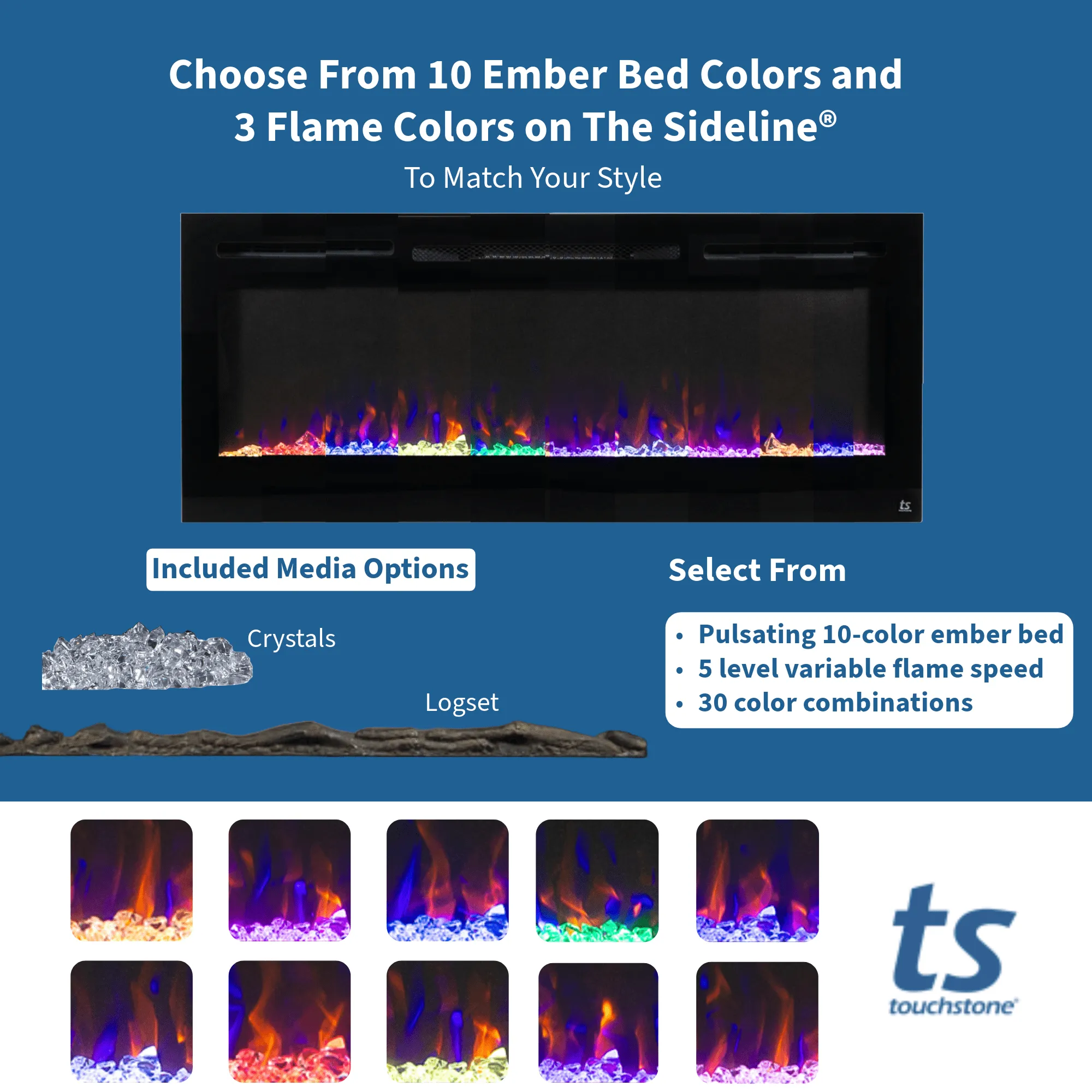The Sideline 36 Inch Recessed Smart Electric Fireplace 80014