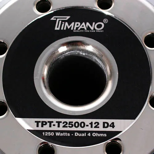 Timpano 12" Subwoofer Dual 4 Ohm 2500 Watts Max Power TPT-T2500-12 D4 Single