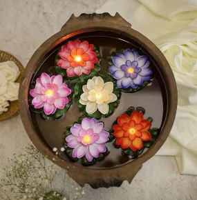 VIDORA Set of 6 Floating Lotus with Light Multi Color Changing Flowers Smokeless Sensor Led Unbreakable Tea Light for Indoor and Outdoor Festival Decoration Light