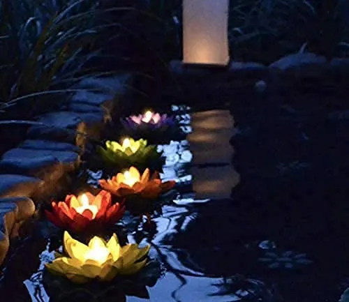 Water Sensor Floating Diyas Smokeless Flameless Candles Lotus Flowers Led Tea Light Candle for Pool, Pond, Water Bowl, Festival, Diwali Ganpati Decoration, Home Decor Items (Pack of 10)