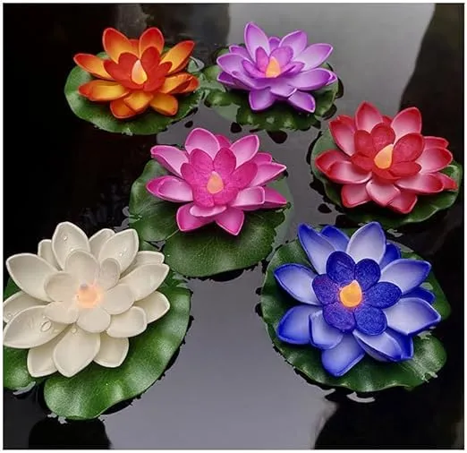Water Sensor Floating Diyas Smokeless Flameless Candles Lotus Flowers Led Tea Light Candle for Pool, Pond, Water Bowl, Festival, Diwali Ganpati Decoration, Home Decor Items (Pack of 10)