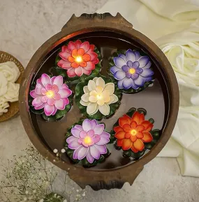 Water Sensor Floating Diyas Smokeless Flameless Candles Lotus Flowers Led Tea Light Candle for Pool, Pond, Water Bowl, Festival, Diwali Ganpati Decoration, Home Decor Items (Pack of 10)