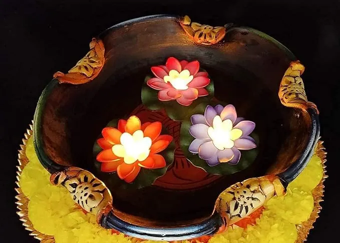 Water Sensor Floating Diyas Smokeless Flameless Candles Lotus Flowers Led Tea Light Candle for Pool, Pond, Water Bowl, Festival, Diwali Ganpati Decoration, Home Decor Items (Pack of 10)
