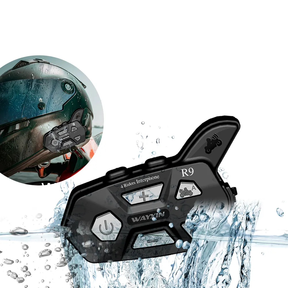 WAYXIN R9 1500M Universal Pairing Bluetooth 4 Riders Helmet Intercom Waterproof Motorcycle Full-Duplex FM Headsets Interphone